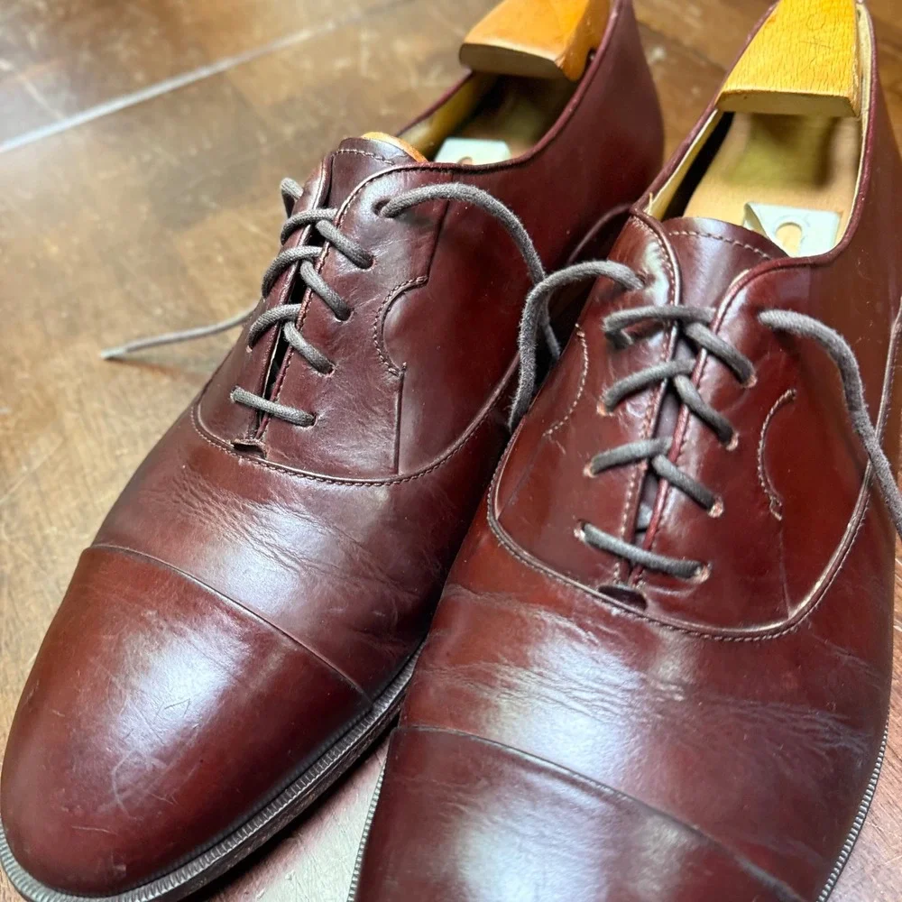 Paragon Oxford Shoes Mens 9.5 Burgundy Handcrafted Leather Cap Toe Dress Shoes